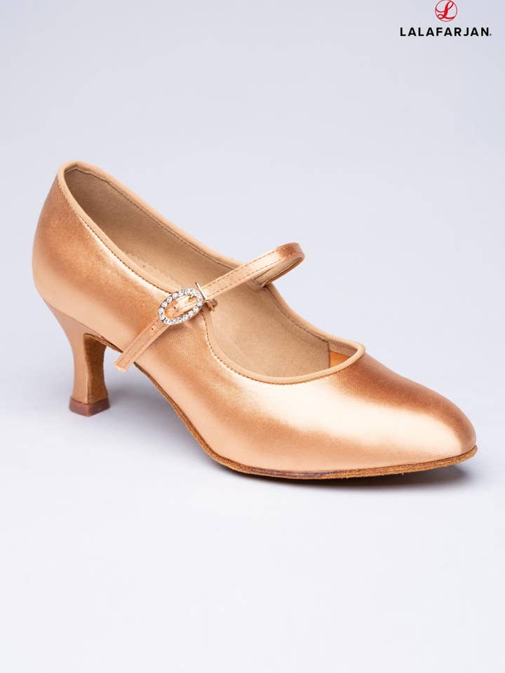 Dansschoenen - Linora - Tan - Satijn - Flare - 6,5 cm voor wholesale door Lalafarjan & Lalafarjan GbR