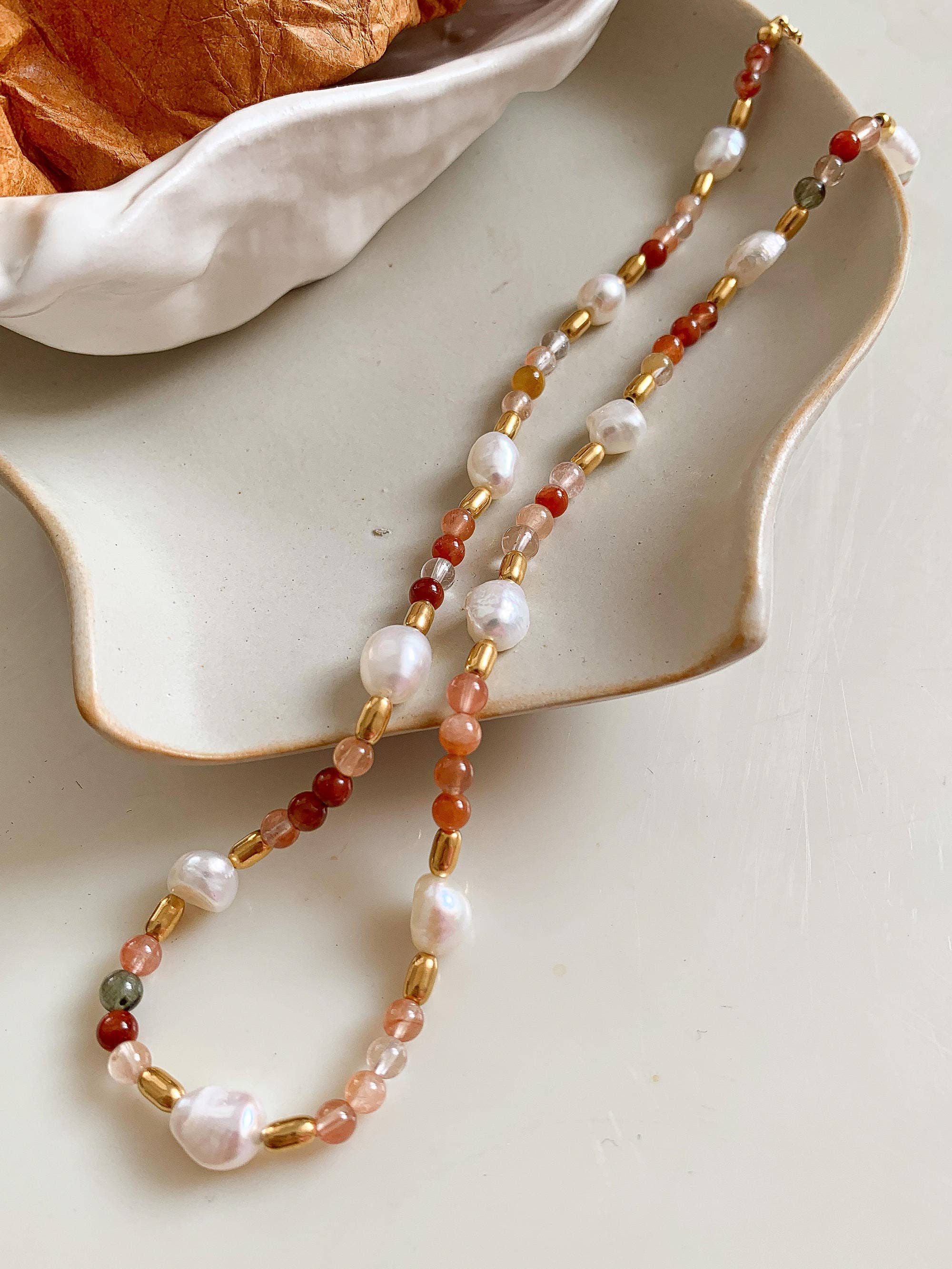 Flânerie by MAIQ - Wholesale Beaded/Pearl Necklace - 18K Non Tarnish Bohemian Rose Pearl and Bead Necklace2