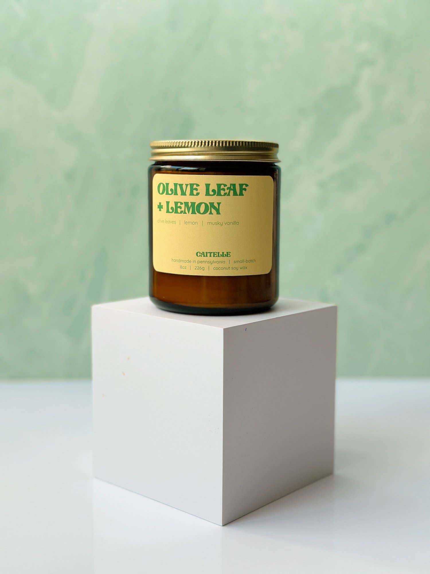 Caitelle - Wholesale Jar/Filled Candle - Olive Leaf + Lemon Coconut Soy Wax Candle1