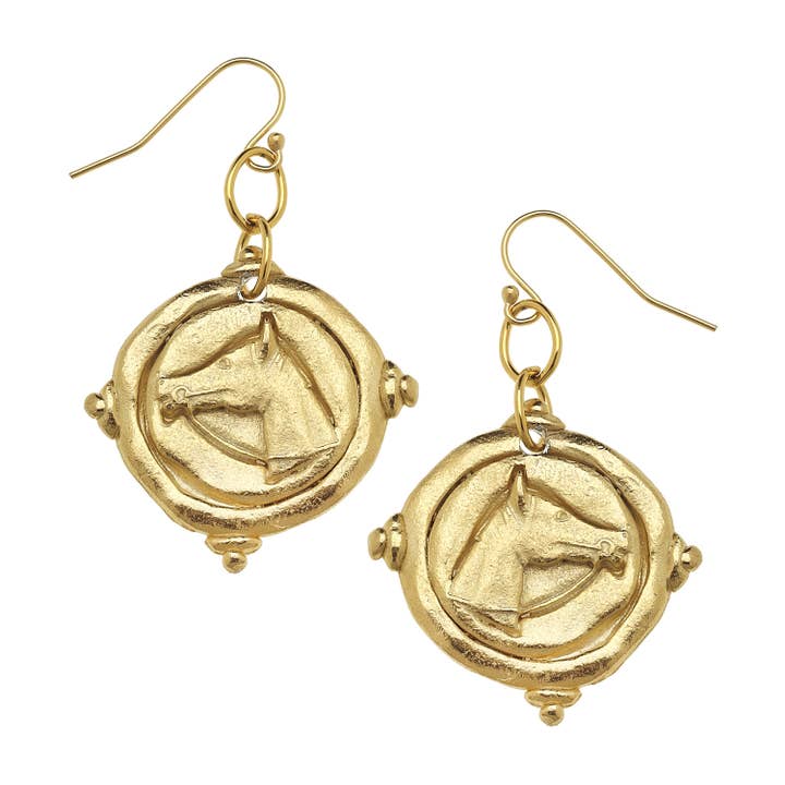 Gold Horse Head Earrings for wholesale by Susan Shaw