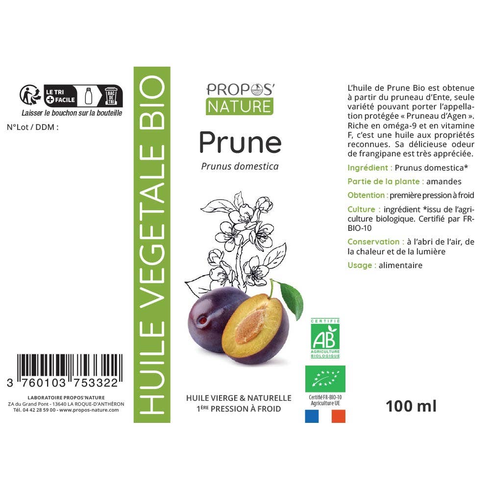 Propos'Nature - Venta al por mayor Aceite de cocina - Aceite vegetal orgánico de ciruela 50 ml, 100 ml3