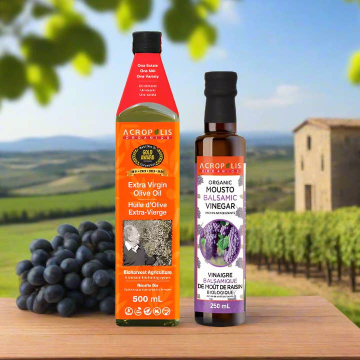 Bio-Harvest Extra Virgin Olive Oil - 500ml & Mousto Balsamic Vinegar - 250ml for wholesale by Acropolis Organics