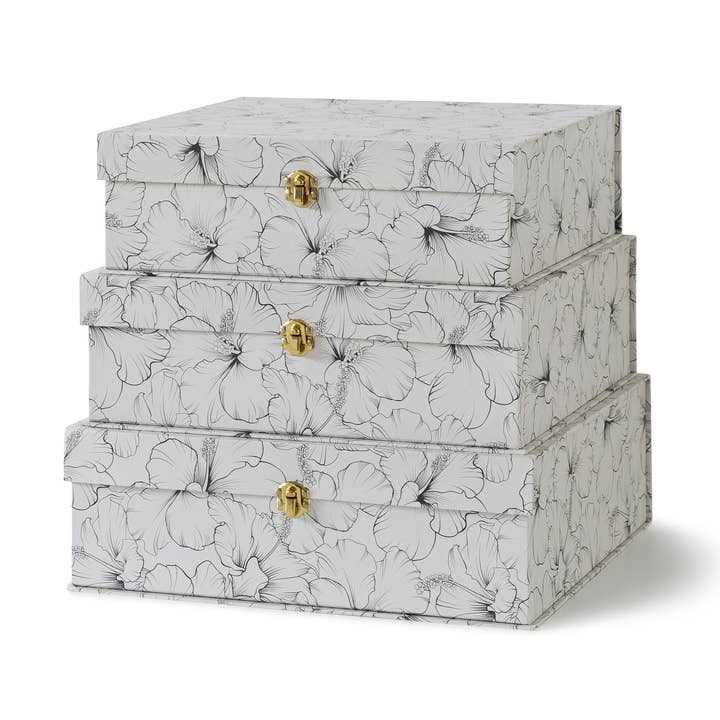 Set of 3 Black and White Floral Cardboard Decorative Storage for wholesale by Soul & Lane