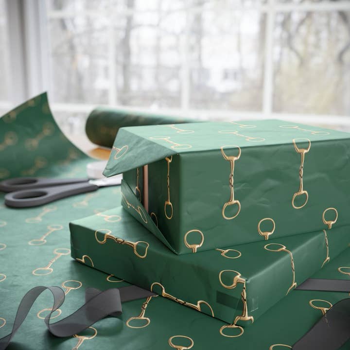 Green Bit Equestrian Gift Wrap Wrapping paper for wholesale by Tejas mercantile