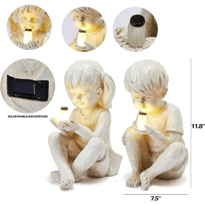 The Wine Savant / Khen Glassware - Wholesale Outdoor Ornament/Decor - Large Garden Children Statues Light Up | Set of 2