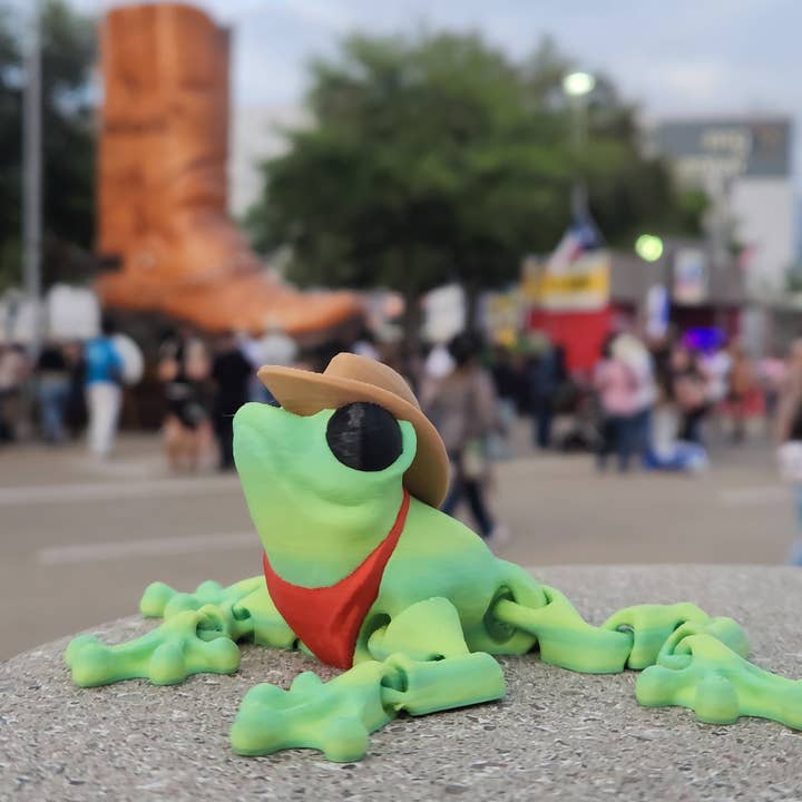Cowfrog- Articulated 3D Printed Cowboy Frog Fidget for wholesale by Altered Matter