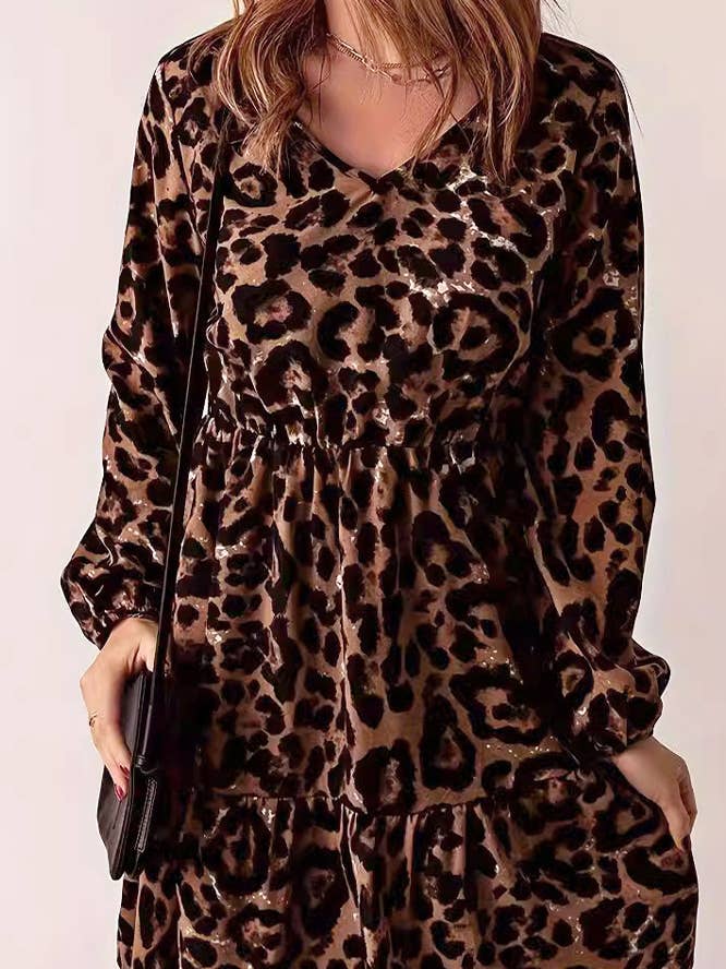 Brown Leopard Splicing Dress ZK2180 for wholesale on Faire0