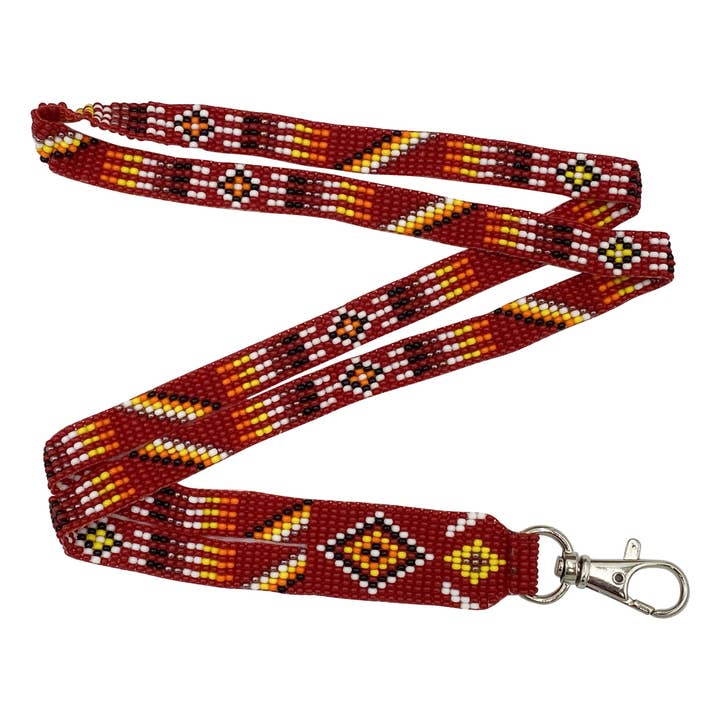 Brown Yellow Beaded Medicine Man's Eye Beadwork Lanyard Id Holder for wholesale by BEADS CORNER