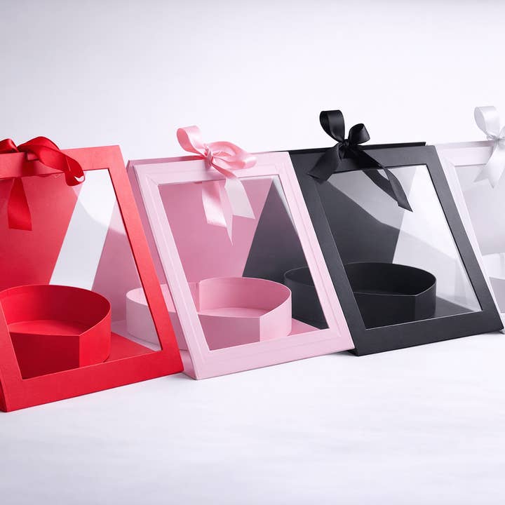 Square Clear Window Heart-Shaped Insert Flower Gift Box with Ribbon for wholesale by Elegant Design Supply