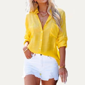 SHEER CROP BUTTON UP TOP (WHITE)