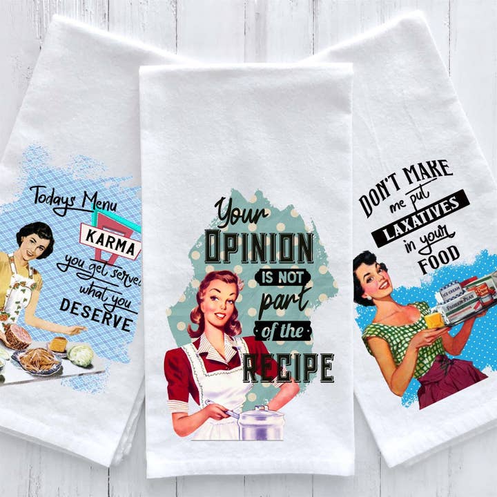 Hilarious Housewife Tea Towels 2-Pack for wholesale by Peach Closet