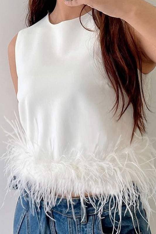 Queen Fashion - Wholesale Blouse - Women's - feather trim sleeveless top feather6