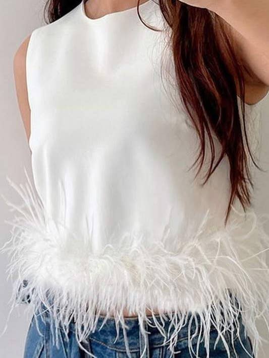 Flarix - Wholesale Blouse - Women's - feather trim sleeveless top feather6
