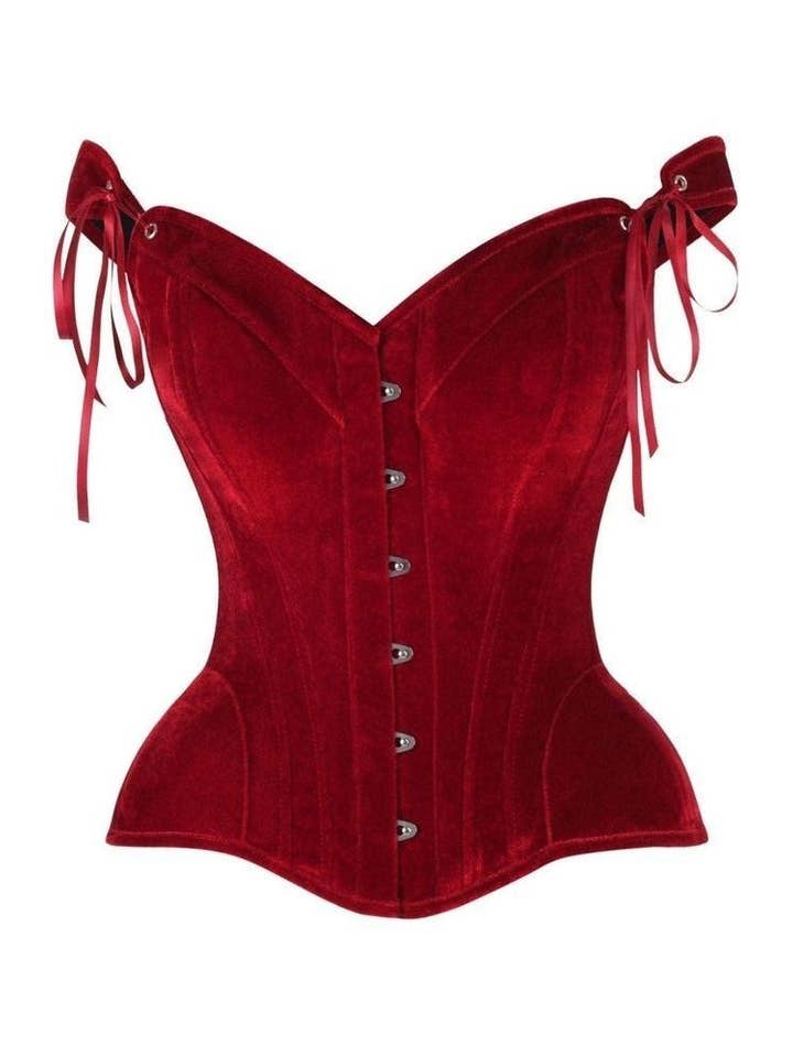 Daisy Corsets - Wholesale Corset - Women's - Top Drawer Dark Red Velvet Steel Boned Corset w/Straps