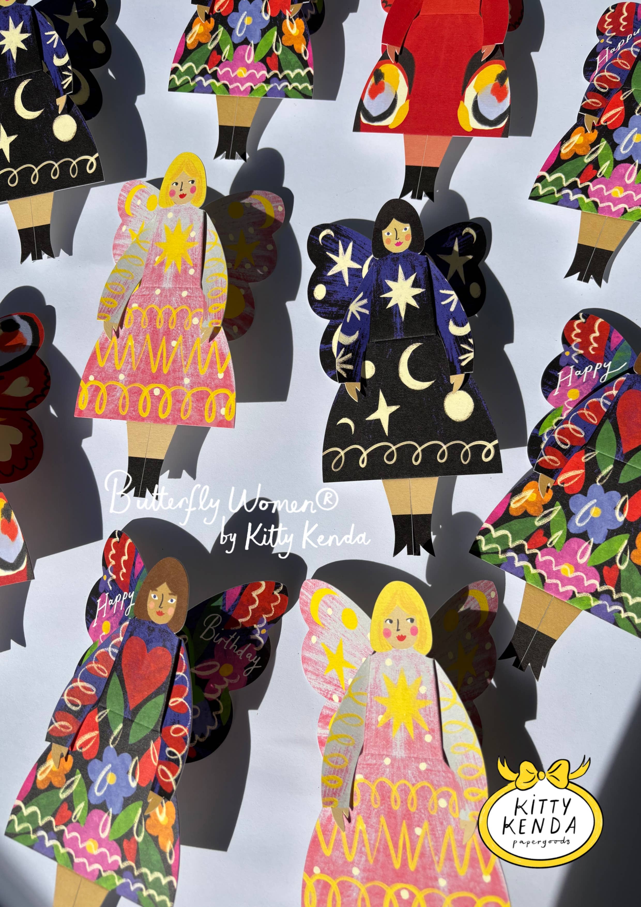 Kitty Kenda Papergoods - Wholesale Everyday Greeting Card - Butterfly Woman Sitting Greeting Card - Cosmic 5