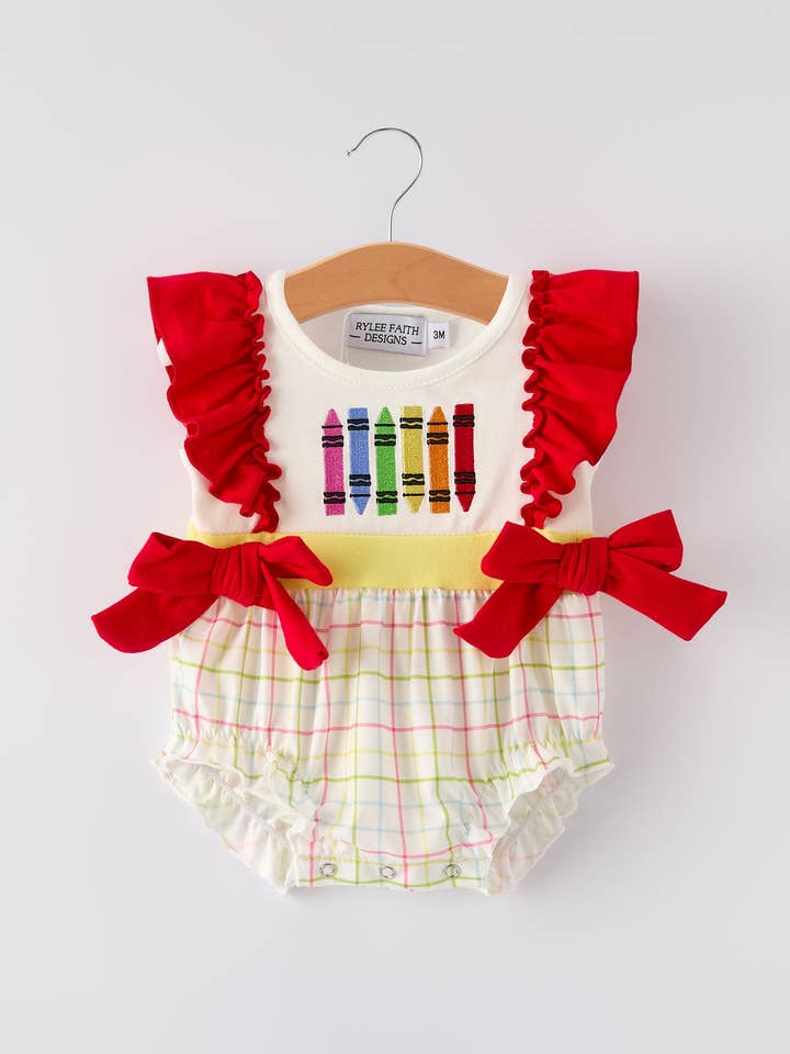 Rylee Faith Designs - Wholesale Jumpsuit - Baby - Back-To-School Embroidery Girls' Romper