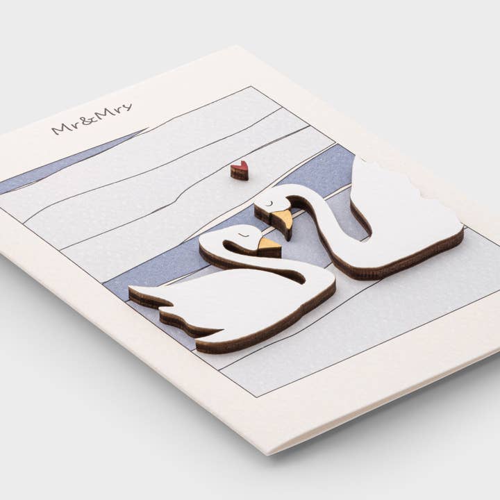 Handmade 3D Wooden Wedding Card – Swan Couple Love Card Wife for wholesale by PESKOVOI