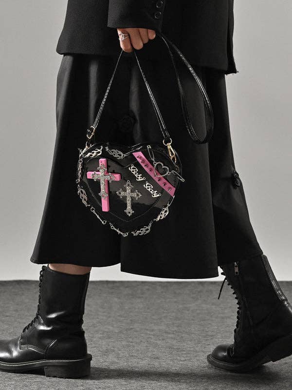 BLACK Stylish Selection Cool Heart Shape Chains Rivet Bags Accessories for wholesale on Faire2