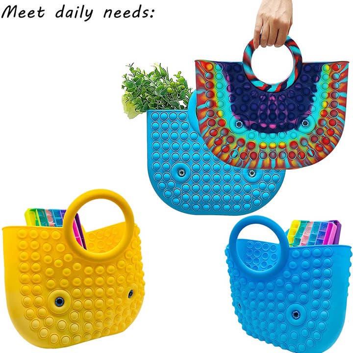 Women's Multi Use Pop It Fidget Tote Bags- Assorted for wholesale by JSBlueRidge Toys