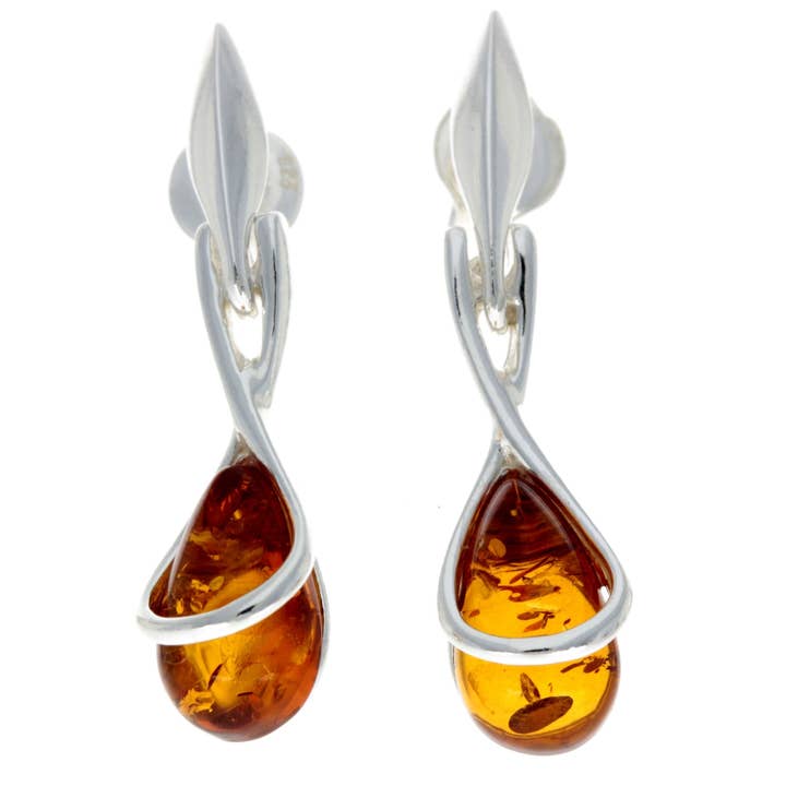 925 Sterling Silver med Amber Modern Drop örhängen - GL151 för wholesale av SilverAmber Jewellery
