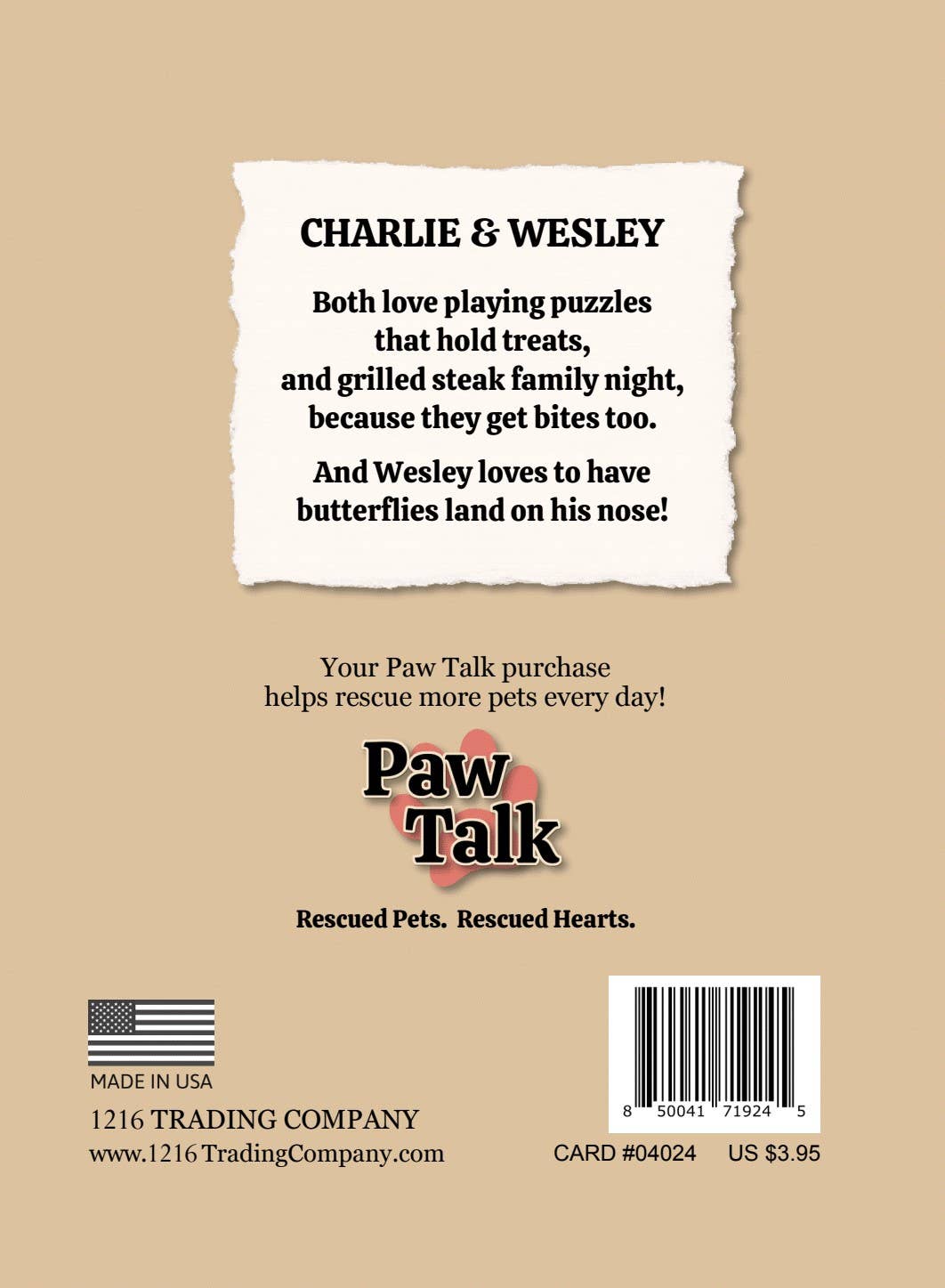 1216 Trading Company - Wholesale Everyday Greeting Card - Paw Talk Greeting Card - Just For Fun - 040243