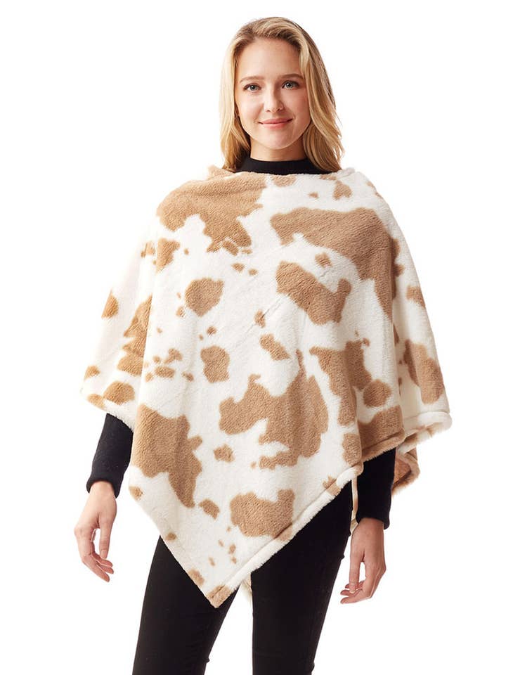 Hana – Engroshandel Poncho - Dame – Poncho i imiteret pels med ko-print
