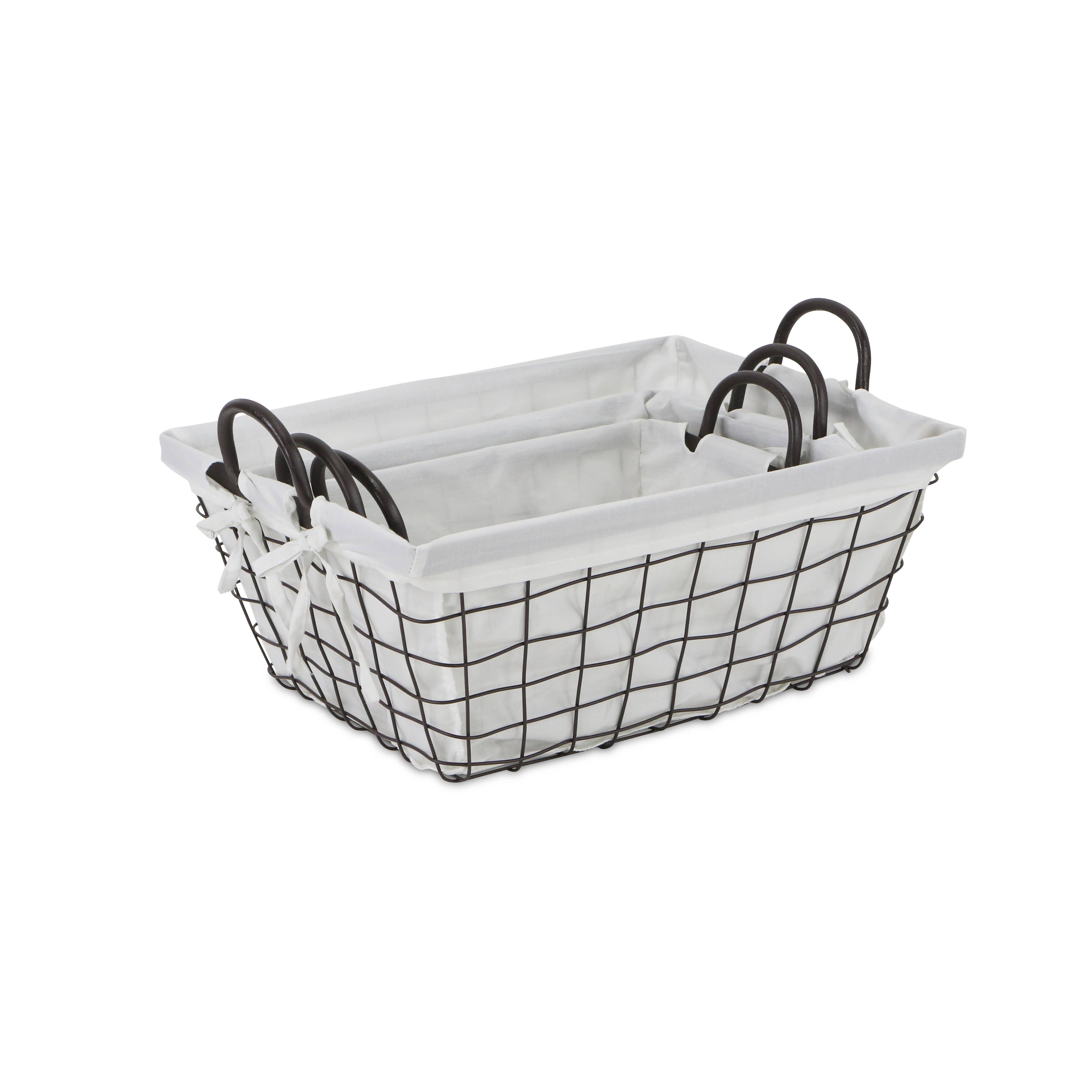 Cheungs Home Decor - Wholesale Basket - Caden Set of 3 Fabric Lined Tapered Metal Wire Baskets9