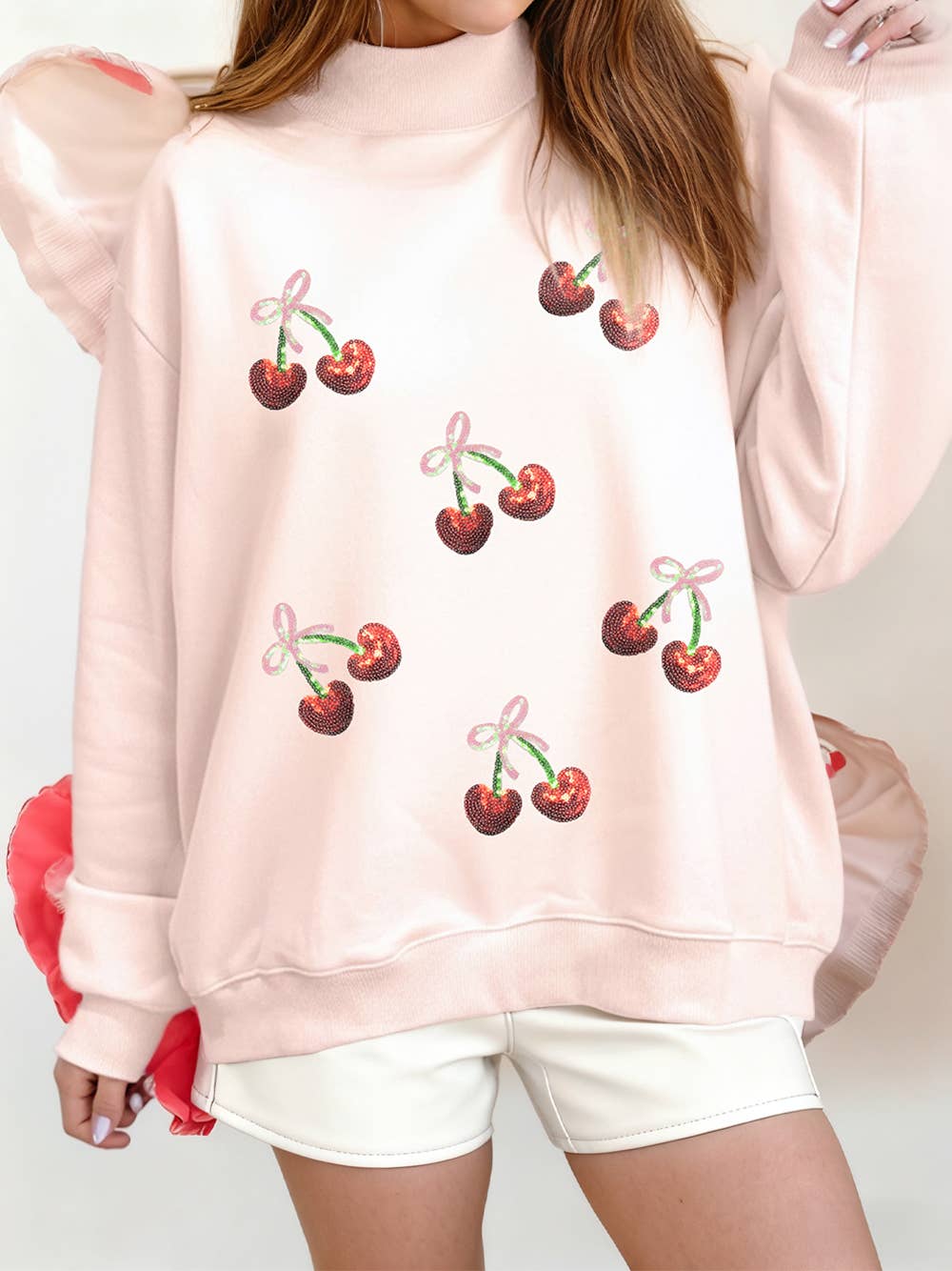 1 the Woman - Vente Sweat-shirt – femme - Sweat-shirt à col montant avec patch cœur en chenille pour la Saint-Valentin7