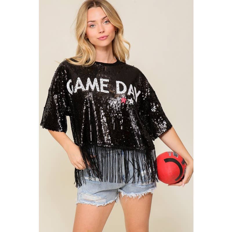 Paperdoll - Wholesale Blouse - Women's - Game day sequin fringe top1