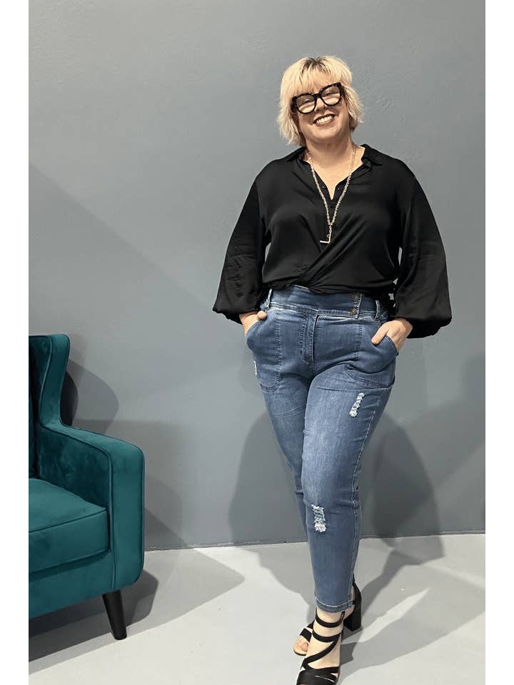 DISTRESS DENIM 'STELLA' Slim Leg Jean - Distressed for wholesale on Faire4