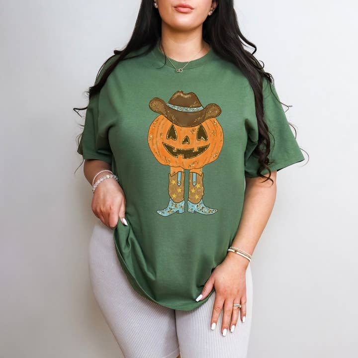 Howdy Pumpkin Cowboy Jack-o’-Lantern DTF Heat Transfer for wholesale by Trendy Transfers