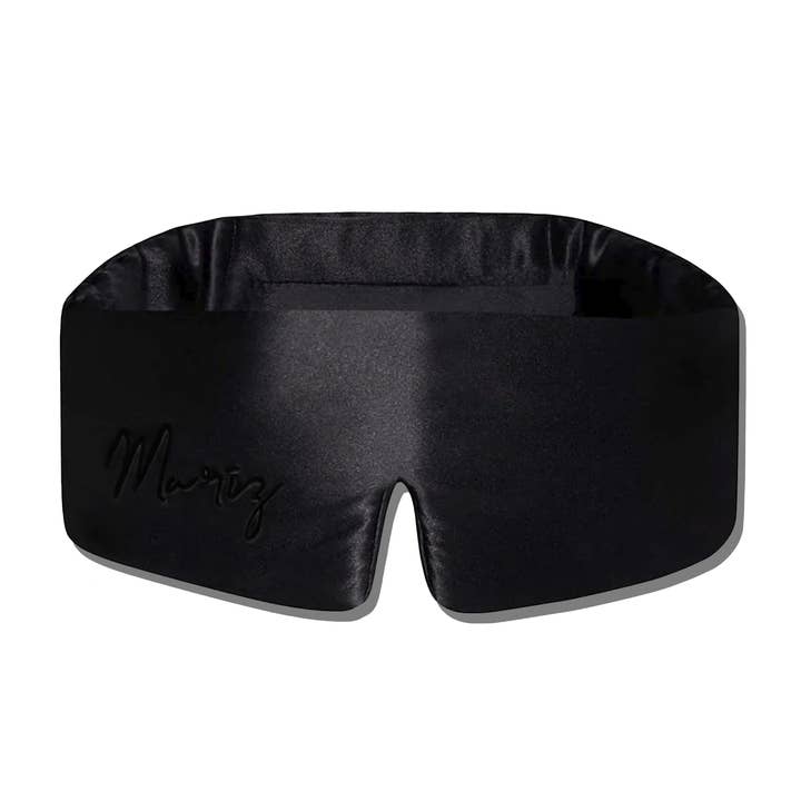 Masque de sommeil en soie noir ajustable pour la vente par MARIZ SILK