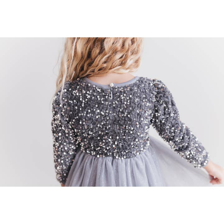 Oopsie Daisy - Wholesale Dress - Kids - Kids Sequin Silver Holiday Fancy Sparkle Tulle Winter Dress