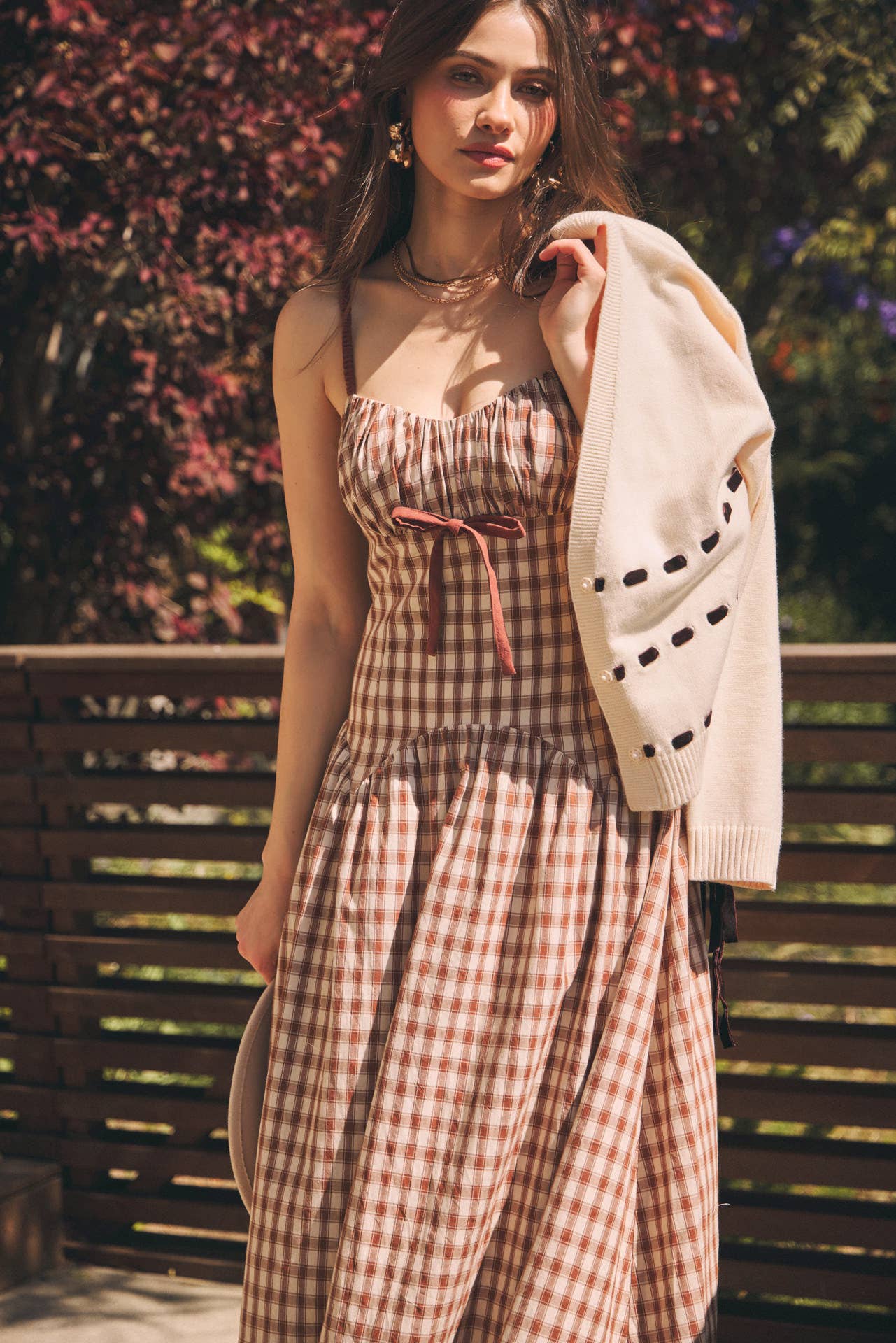 idem ditto - Wholesale Dress - Women's - PLAID MIDI DRESS WITH RUCHED BUST AND OPEN BACK9