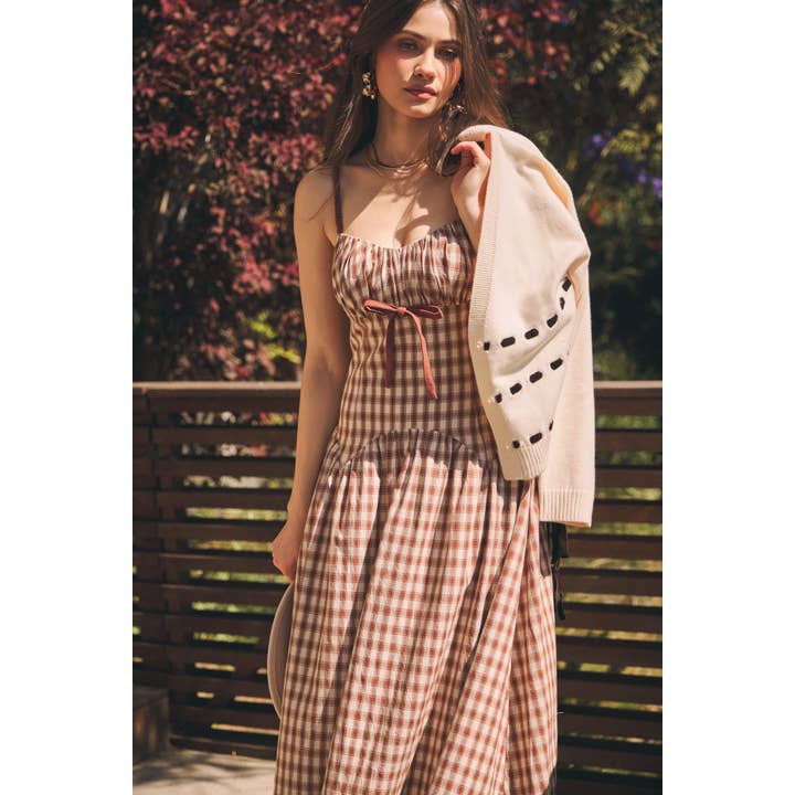 idem ditto - Wholesale Dress - Women's - PLAID MIDI DRESS WITH RUCHED BUST AND OPEN BACK9