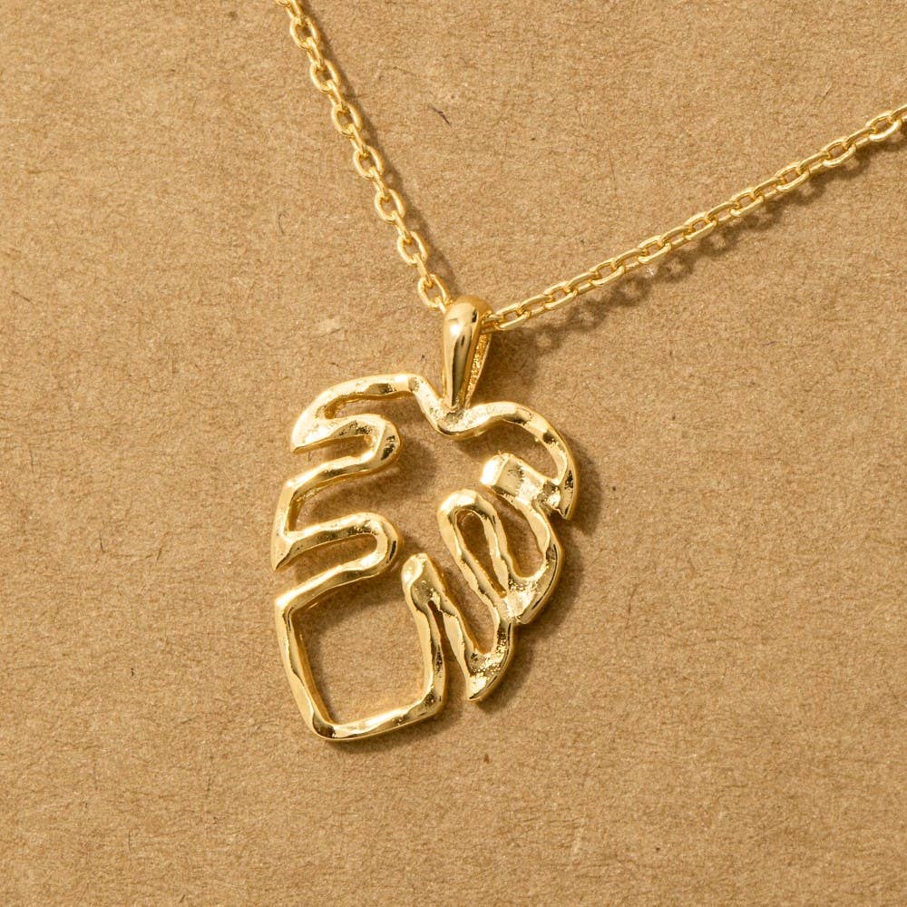 Fame Accessories - Wholesale Pendant/Charm Necklace - Monstera Cutout Pendant Necklace2