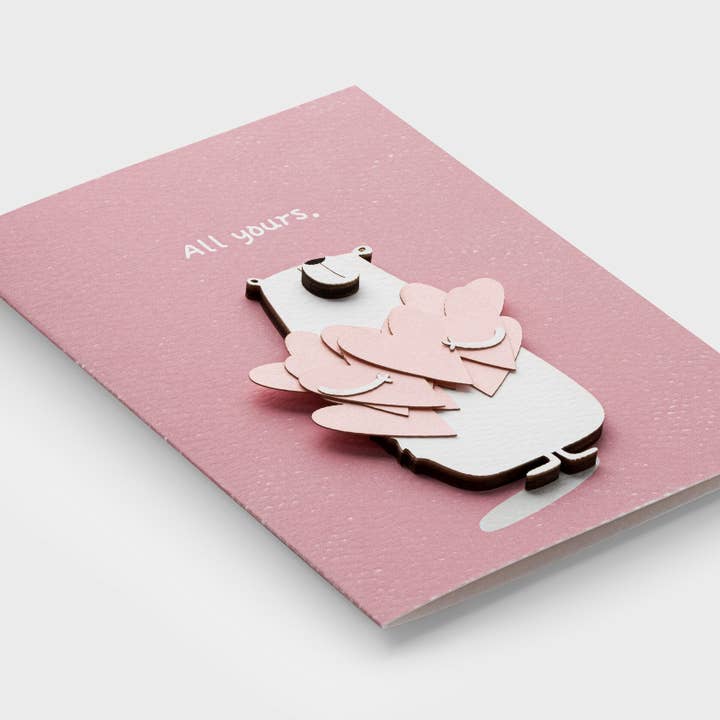3D Romantic Wooden Bear Card – “All Yours” Love Greeting for wholesale by PESKOVOI