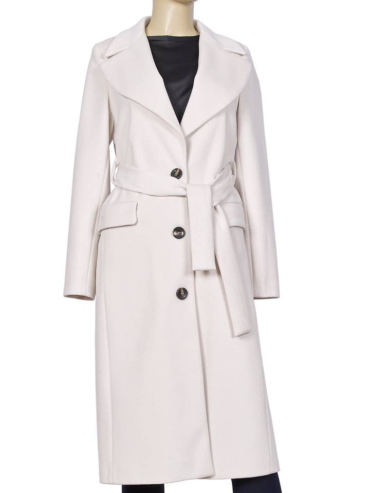 Bred enradet frakke med bælte - Creme - Peony 922 for engroshandel hos FEDERICA ERRE