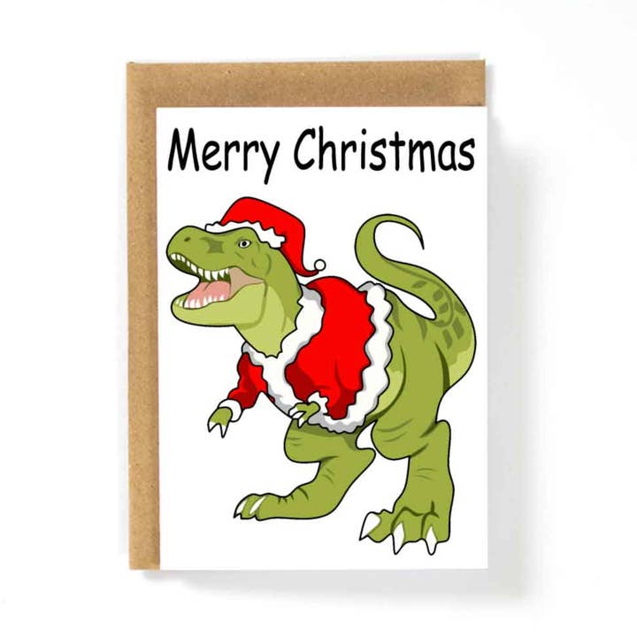 T-Rex Dinosaurier Frohe Weihnachtskarte für den Großhandel von HotAvocado.com