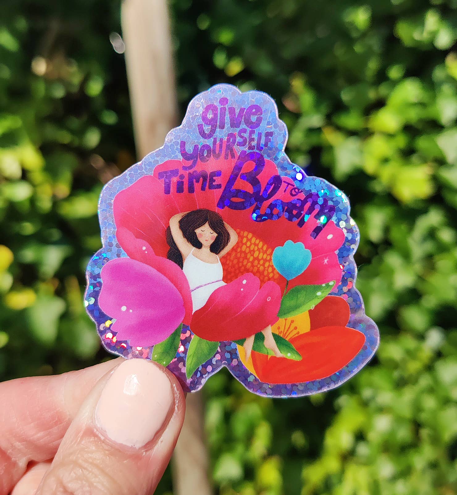 Aniet Illustration - Wholesale Sticker - Sticker woman flower nature bloom with glitter vinyl