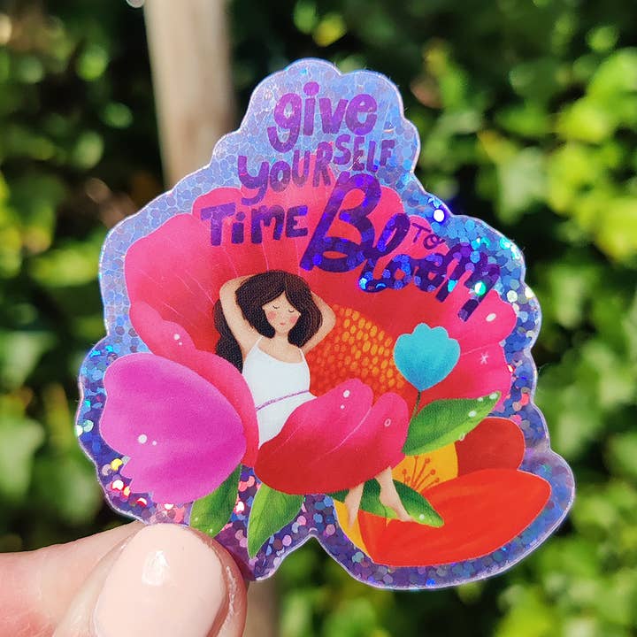 Aniet Illustration - Wholesale Sticker - Sticker woman flower nature bloom with glitter vinyl0