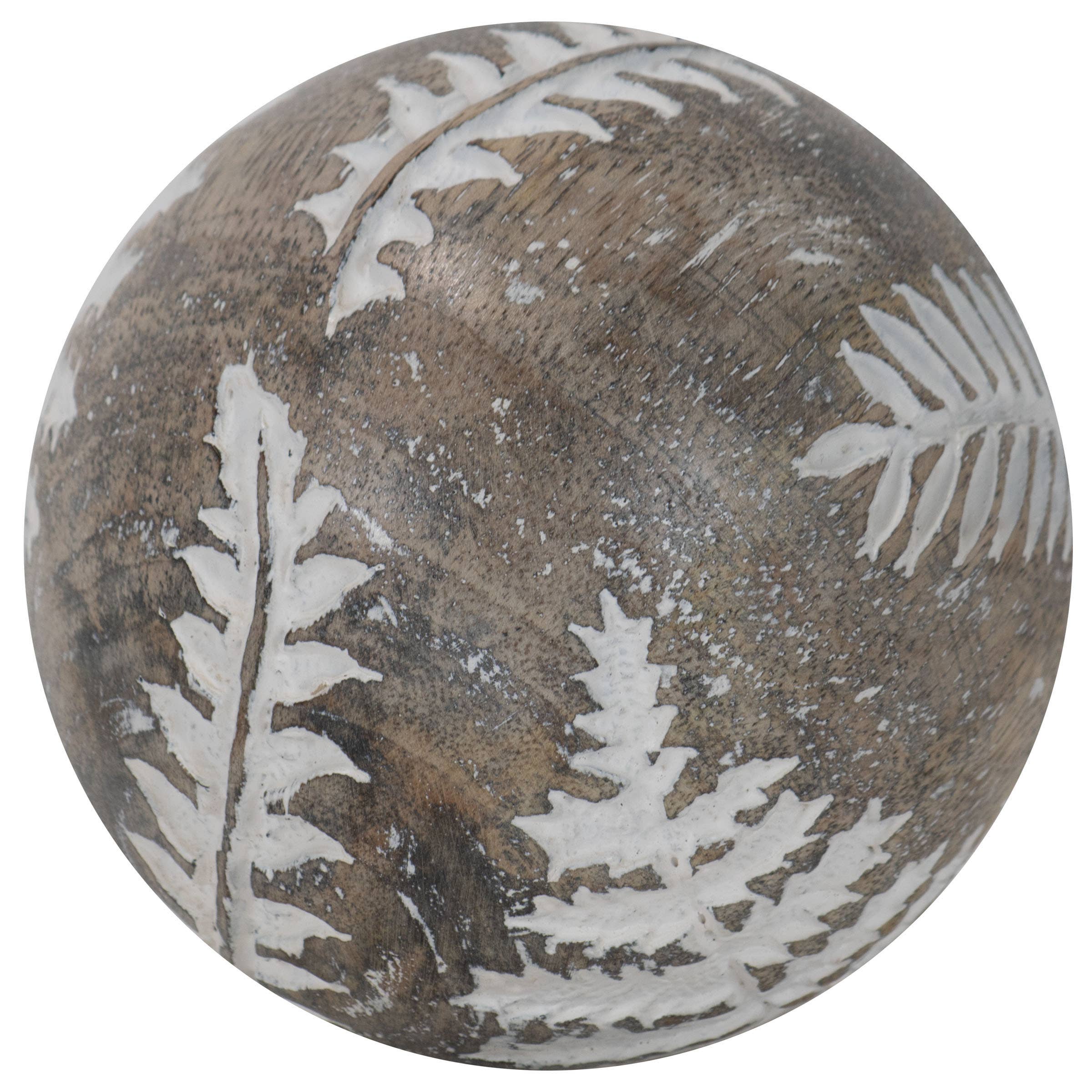 Foreside Home & Garden - Wholesale Decorative Tabletop Object - Wilder White Fern Carved Wood Deco Ball5