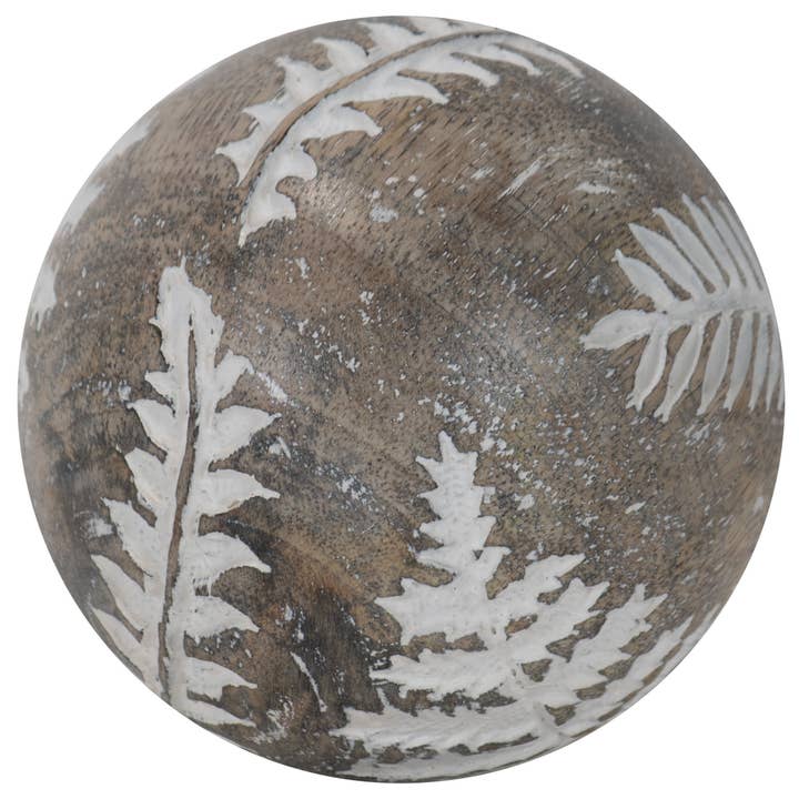 Foreside Home & Garden - Wholesale Decorative Tabletop Object - Wilder White Fern Carved Wood Deco Ball5