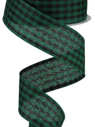 1.5"X10YD GINGHAM CHECK EMERALD GREEN/BLACK (Y) for wholesale by Waterman's Loft Inc.