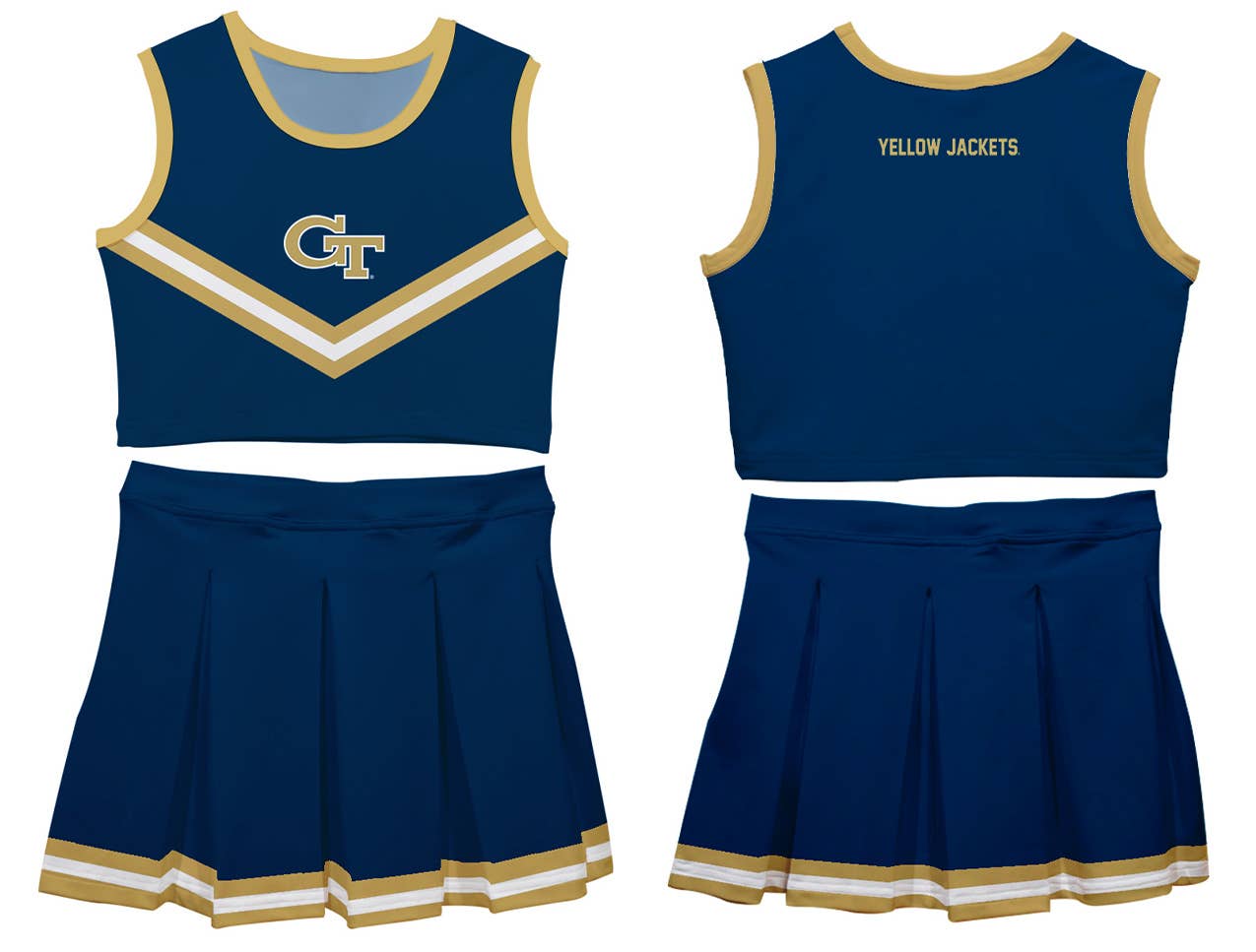 Vive La Fete - Wholesale Top & Skirt Set - Kids - Georgia Tech Yellow Jackets Blue Sleeveless Cheerleader Set2