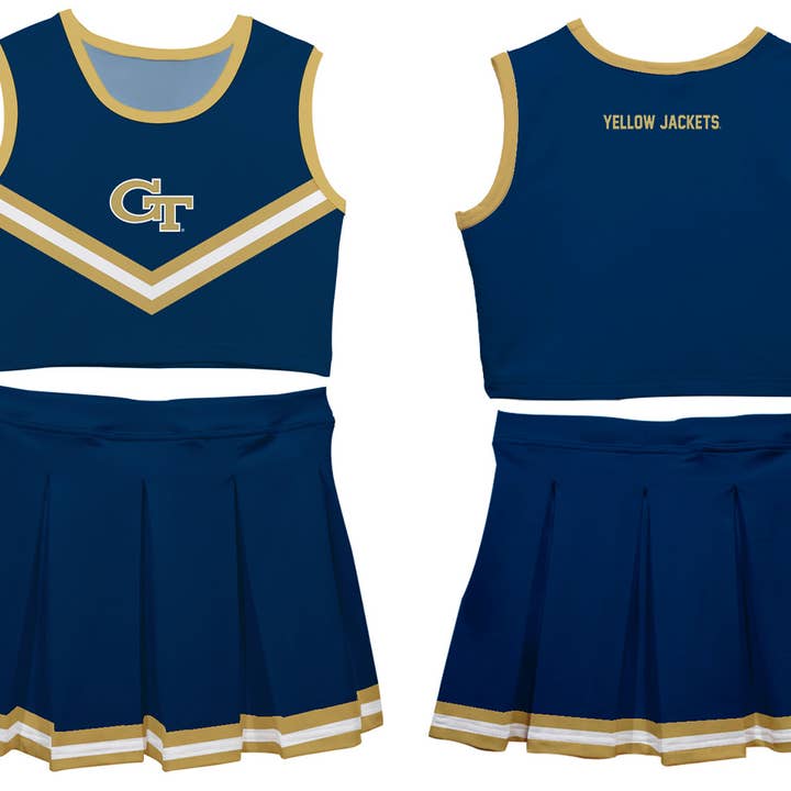 Vive La Fete - Wholesale Top & Skirt Set - Kids - Georgia Tech Yellow Jackets Blue Sleeveless Cheerleader Set2