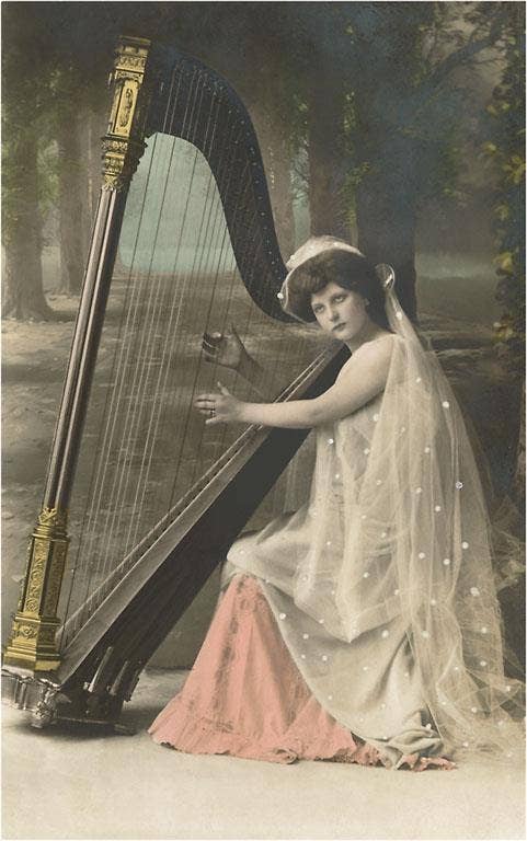 Found Image Press - Wholesale Postcard - Postcard MS-177 Woman Playing Harp0