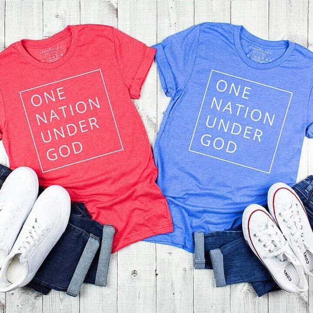 T-shirt graphique One Nation Under God - Bleu pour la vente par Corinthian's Corner