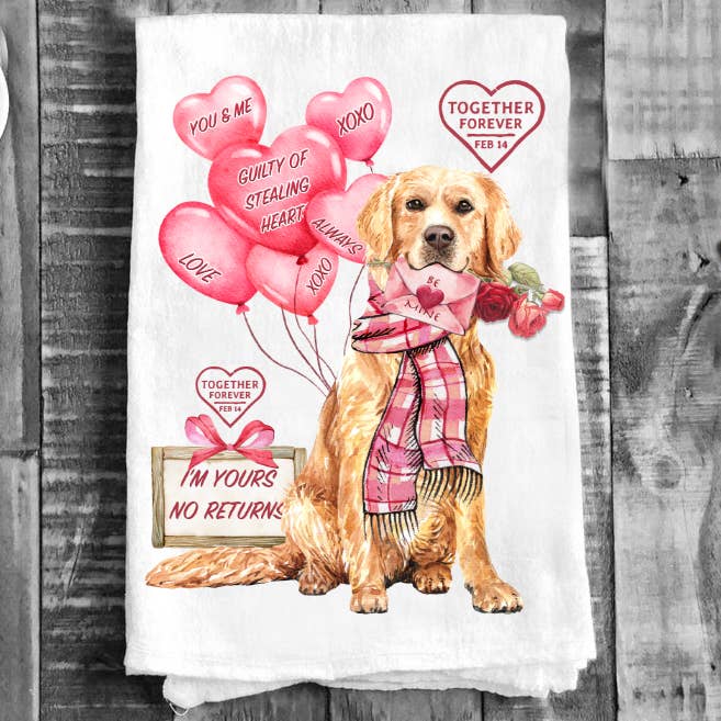 Valentine Dog Love Forever Mehlsack Geschirrtücher aus Baumwolle für den Großhandel von Avery Lane Gifts