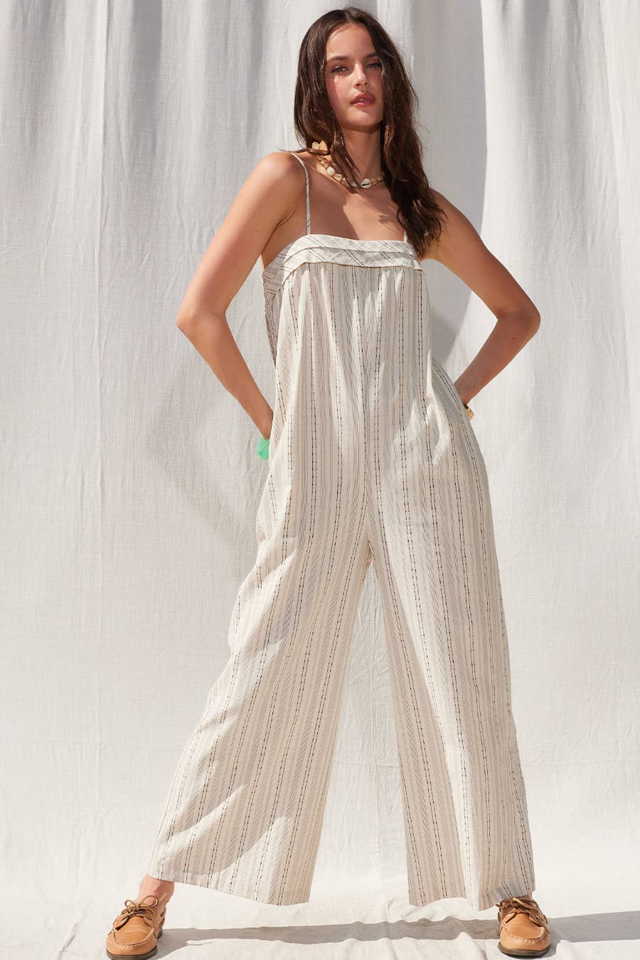Natural Stripe Linen Jumpsuit for wholesale on Faire5